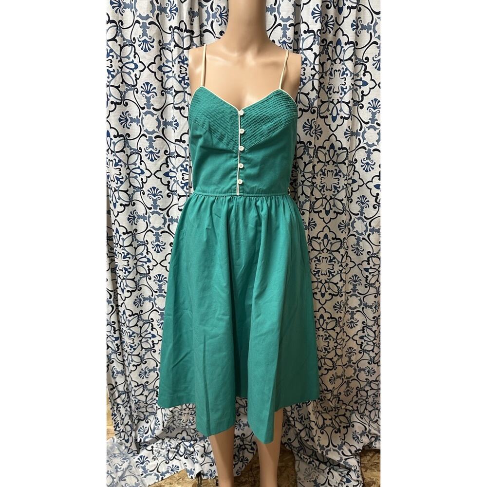 Vintage Act 1 Dress Spaghetti Green Midi Strappy Open Back Summer SZ S SEE MEA